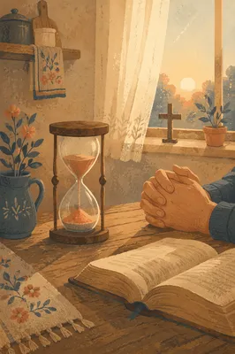 Hourglass Prayer in Soft Morning Light