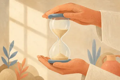 Hands Holding Hourglass in Morning Light