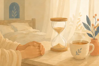 Patient Morning with Hourglass and Tea