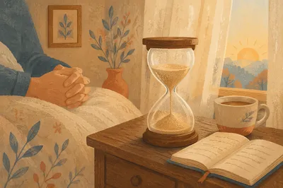 Patient Waiting with Hourglass at Dawn