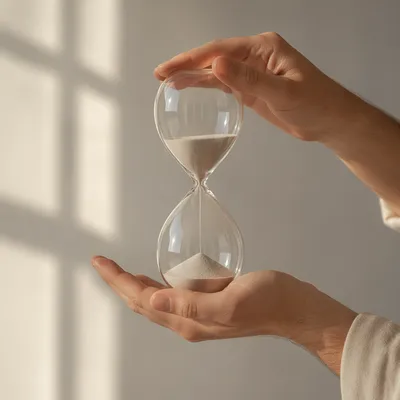 Hands Holding Hourglass in Morning Light