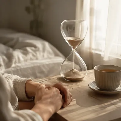 Patient Waiting With Hourglass in Morning Light