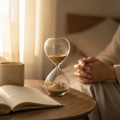 Patient Waiting with Hourglass at Dawn