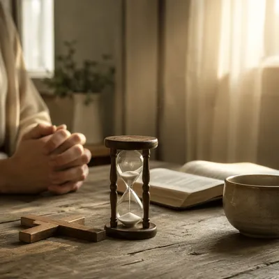Patient Prayer Hourglass in Morning Light