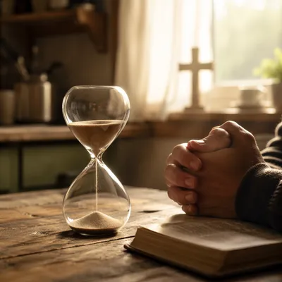Hourglass Prayer in Soft Morning Light