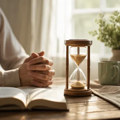 Patient Prayer Hourglass in Morning Light