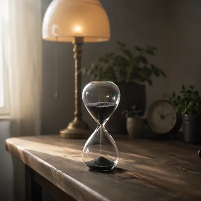 Hourglass on Wooden Desk in Morning Light