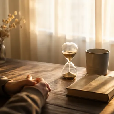 Patient Prayer Hourglass in Morning Light