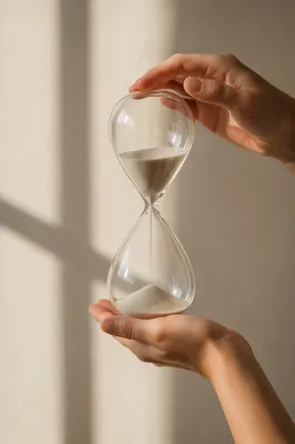 Hands Holding Hourglass in Morning Light
