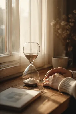 Quiet Patience with Hourglass in Morning Light