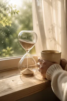 Patient Morning Reflection with Hourglass