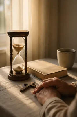 Prayerful Patience Hourglass in Morning Light