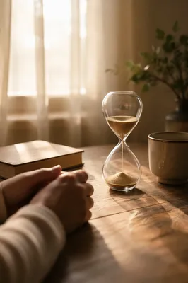 Patient Prayer Hourglass in Morning Light