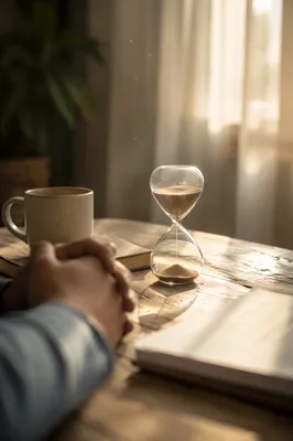 Patient Morning Reflection with Hourglass