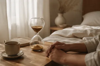 Patient Morning Hourglass with Folded Hands