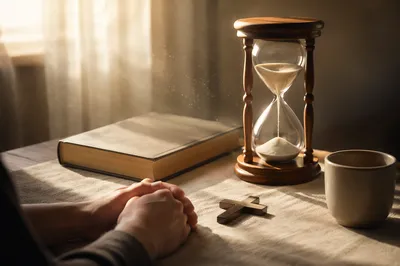 Patient Prayer Hourglass in Morning Light