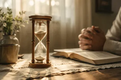 Hourglass Prayer in Soft Morning Light
