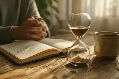 Peaceful Hourglass Prayer in Morning Light