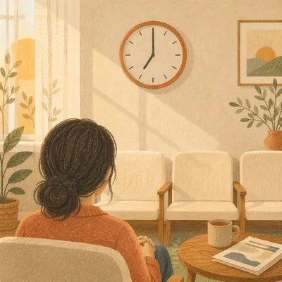 Peaceful Waiting Room Clock and Quiet Trust