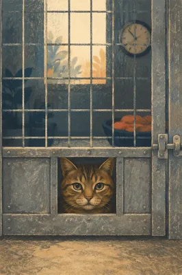 Patient Tabby Cat Behind Shelter Gate
