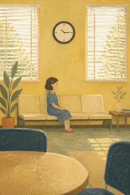 Quiet Waiting Room with Clock and Peace