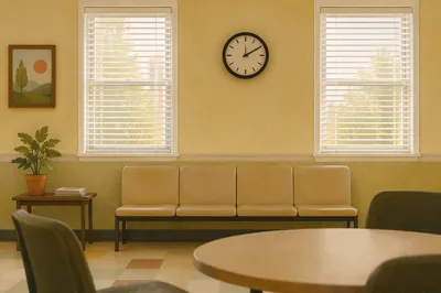 Peaceful Waiting Room with Clock and Light