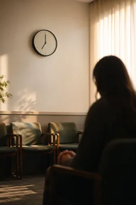 Peaceful Waiting Room with Clock at Dawn
