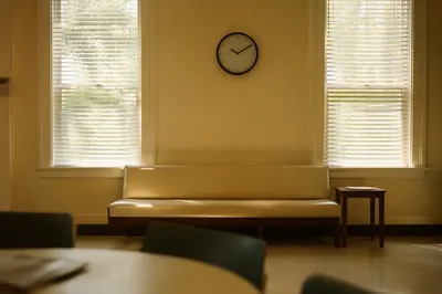 Quiet Waiting Room with Clock and Peace