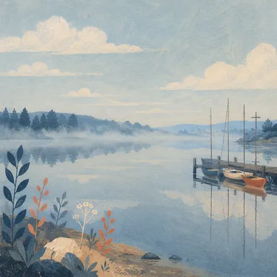 Peaceful Dawn Lake with Cross Reflection
