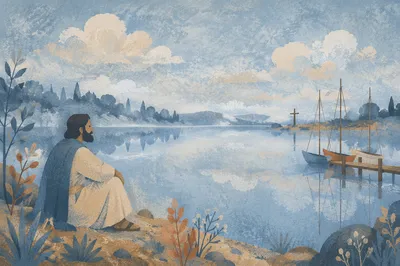 Peaceful Dawn Lake with Cross Reflection