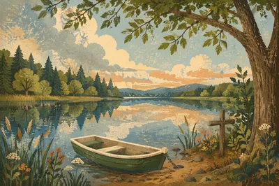 Peaceful Lake Reflection with Wooden Cross