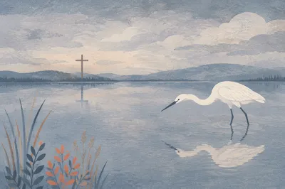 Peaceful Egret on Still Waters