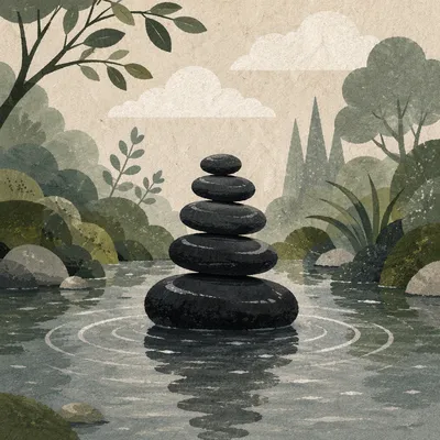 Peaceful River Stones in Still Garden Water