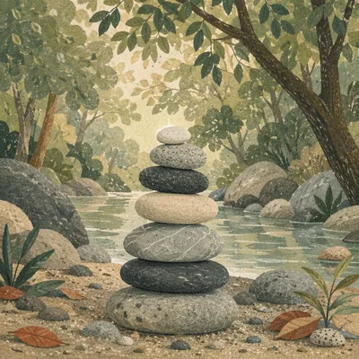 Peaceful Stone Cairn by Still Water