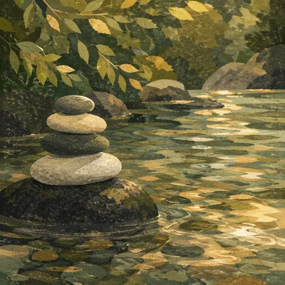 Peaceful Balanced Stones in Still Water