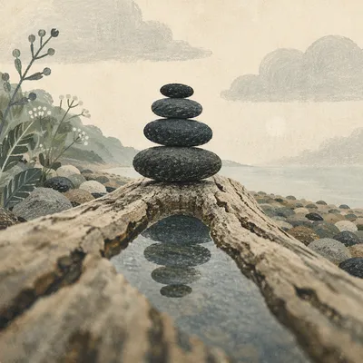 Peaceful Stones by Still Misty Water
