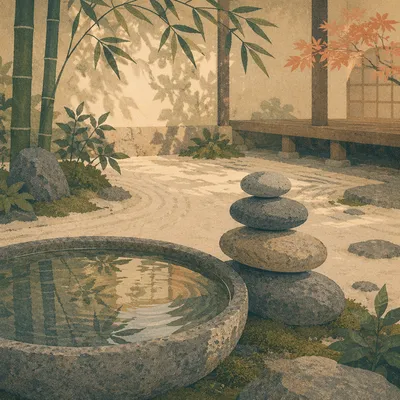 Peaceful Still Water Zen Garden Stones