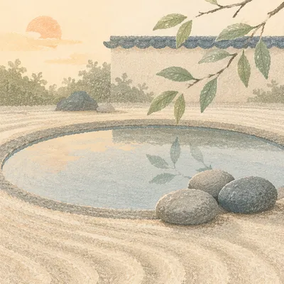 Peaceful Still Water and Stones Garden