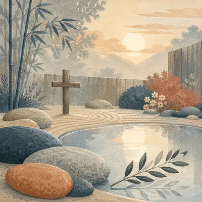 Peaceful Prayer Garden with Still Water