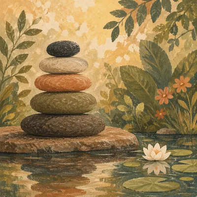 Peaceful River Stones by Still Garden Water