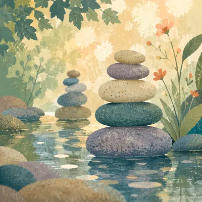 Peaceful Still Water Stone Cairn