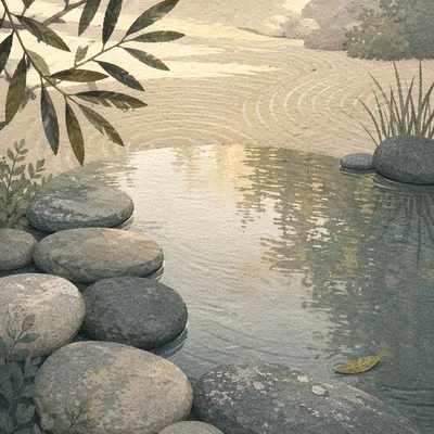 Peaceful Still Water and Prayer Stones