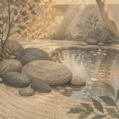 Peaceful Still Water Zen Garden Stones
