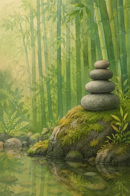 Peaceful Zen Stones by Still Water