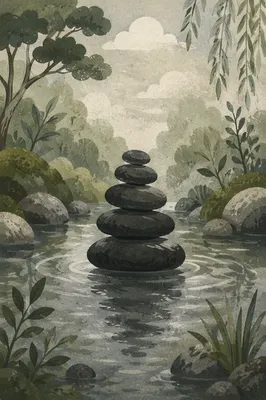 Peaceful River Stones in Still Garden Water
