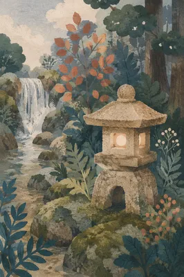 Peaceful Stone Lantern by Still Water