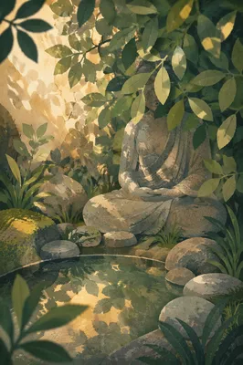 Peaceful Zen Garden with Still Water