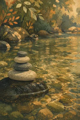 Peaceful River Stones in Still Water