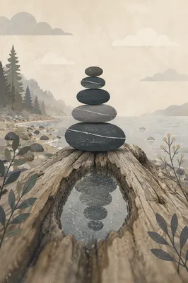 Peaceful Stone Stack by Misty Still Water