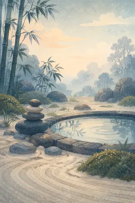 Peaceful Still Water and Zen Stones
